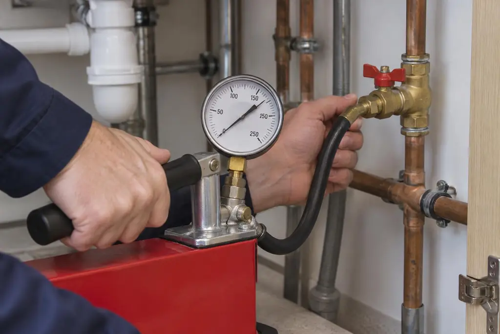 Lekdetectie Bennekom – druktest op een waterleiding met een manometer