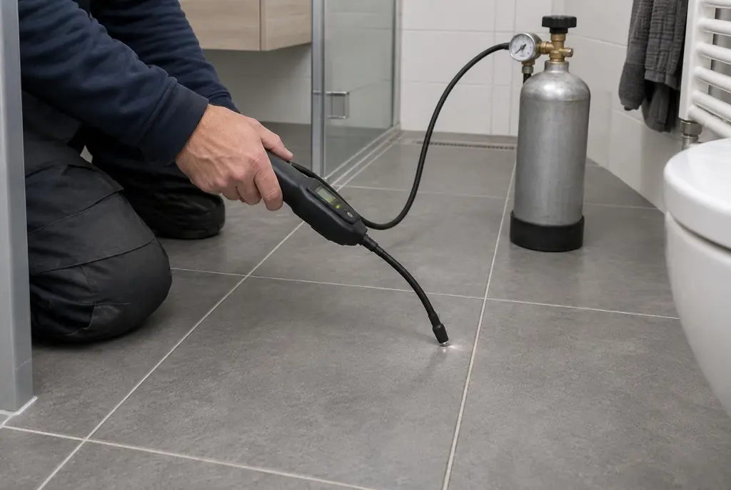 Lekdetectie Bennekom – technicus spoort met tracergas een lekkage op in de vloer